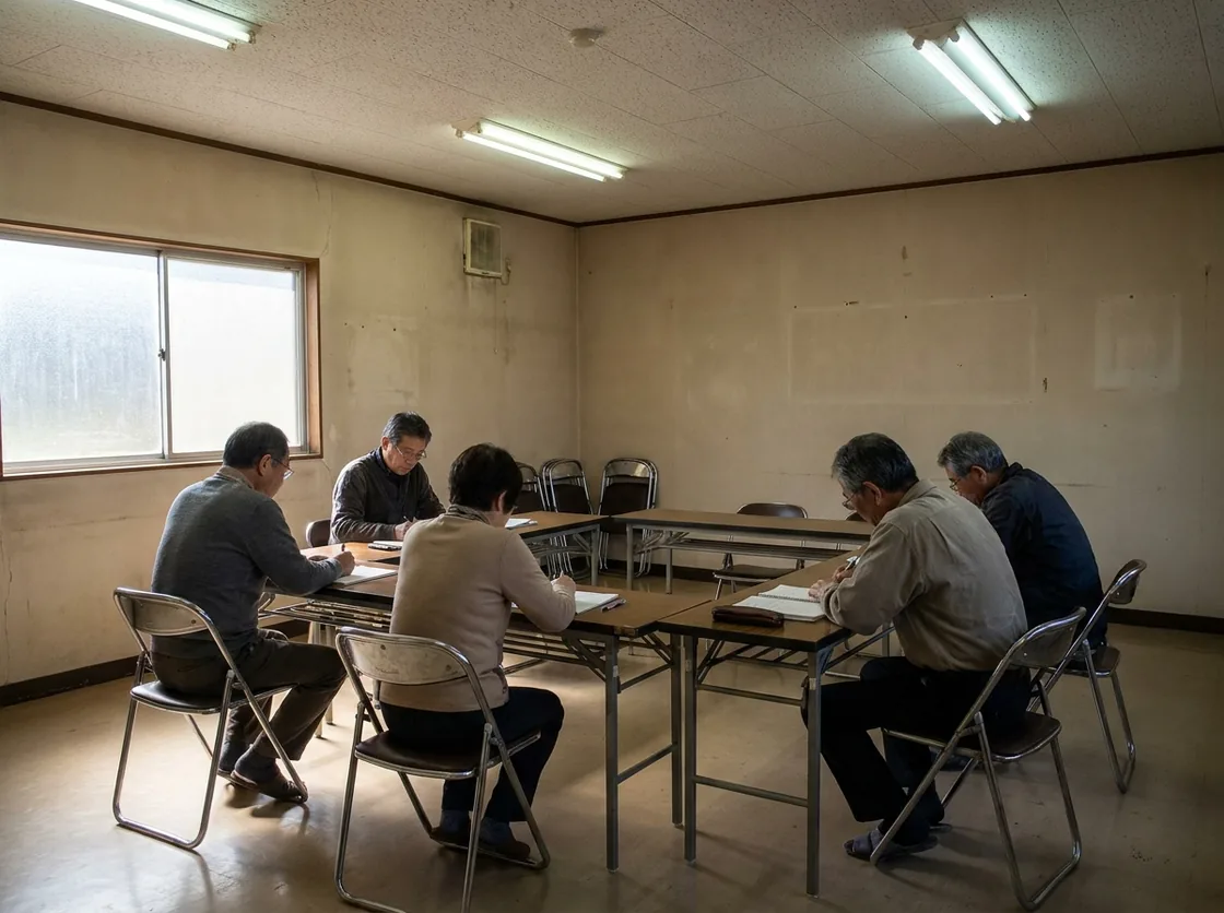 貸会議室で机を寄せて座る参加者を、後方から撮影した様子